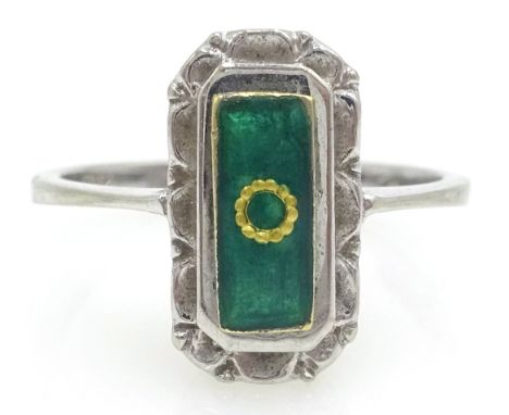 18ct white gold ring set with green enamel panel Condition Report & Further Details Size G-HClick here for further images, co