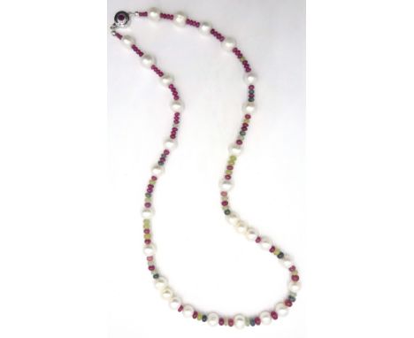 Pearl, ruby and agate bead necklace approx 62cm Condition Report & Further Details Click here for further images, condition, 