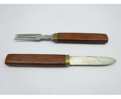 Campaign knife and fork in wooden case, the blade marked 'Sheffield' L20cm Condition Report & Further Details Click here for 