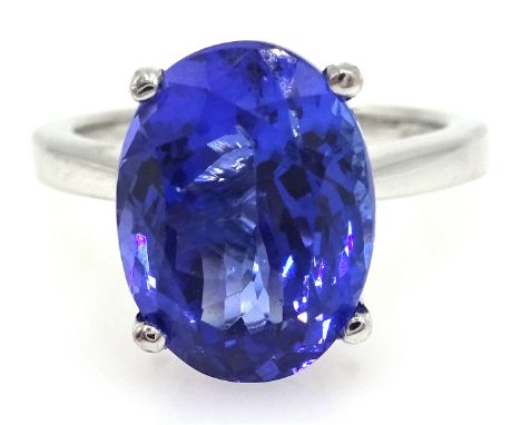 Platinum single stone oval tanzanite ring stamped PT950 approx 5 carat  Condition Report & Further Details Click here for fur