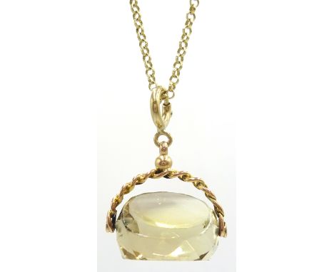 Victrorian 9ct gold citrine swivel fob on 9ct gold chain necklace hallmarked Condition Report & Further Details fob 2.5cm 9.2