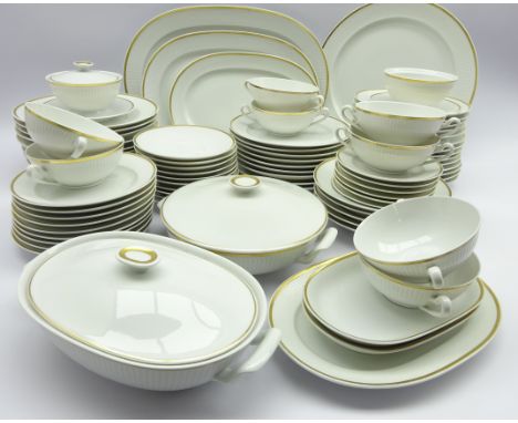 Royal Copenhagen comprehensive 'Tunna' ribbed pattern dinner service comprising ten dinner plates, ten side plates, nine dess