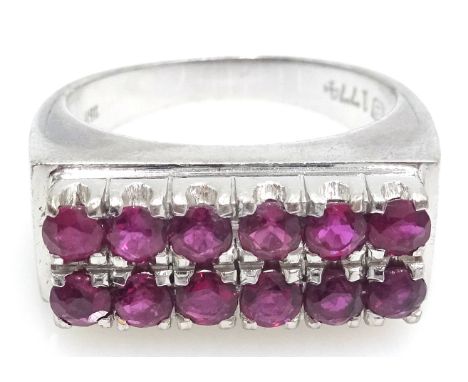 White gold double row ruby ring stamped 18k Condition Report & Further Details Approx 5.4gm, size M-NClick here for further i