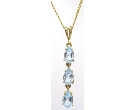 Gold three stone Topaz pendant necklace hallmarked 9ct Condition Report & Further Details chain 2.1gm, pendant length = 4cmCl