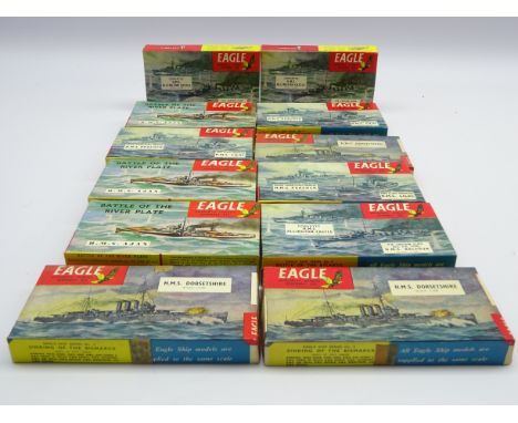 Collection of twelve Eagle 1:1200 scale plastic assembly kits of war ships in four different subjects, all boxed Condition Re