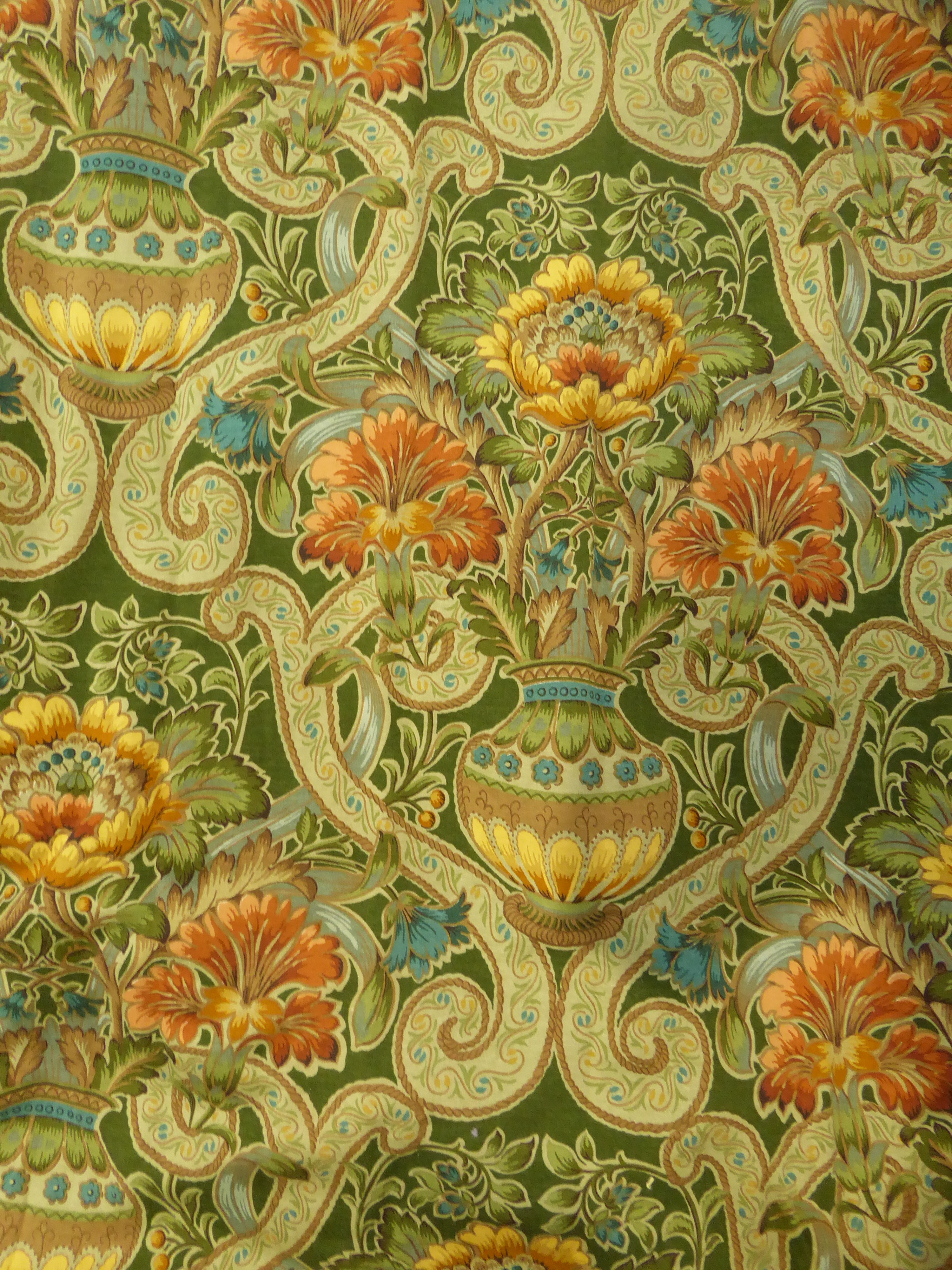 Pair of Sanderson 'Cascacs' fabric curtains decorated with flowers and