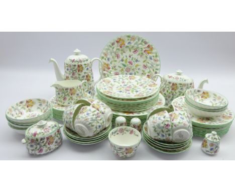 Minton 'Haddon Hall' dinner and tea service, for eight persons including plates in various sizes, tea cups and saucers, desse