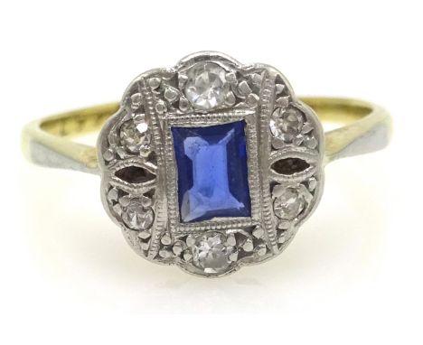 Art Deco18ct gold sapphire and diamond ring hallmarked Condition Report & Further Details Size L - MClick here for further im