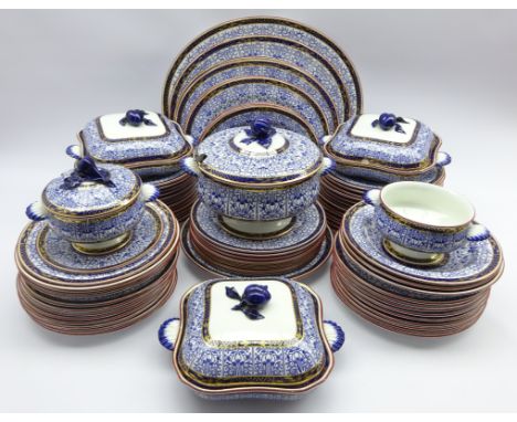 Extensive Victorian Royal Worcester dinner service retailed by Goode & Co, London decorated in blue and white with a stylized