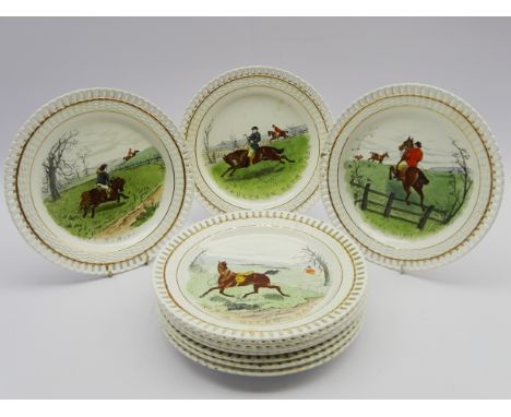 Set of ten Mintons Hunting plates with pierced borders, D23cm  Condition Report & Further Details two plates with small rim c