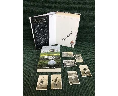 A collection of photographic football cards  - Arsenal and Manchester city, together with a signed Bobby Charlton book and on