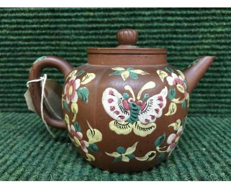 A Chinese hand painted Red ware teapot 