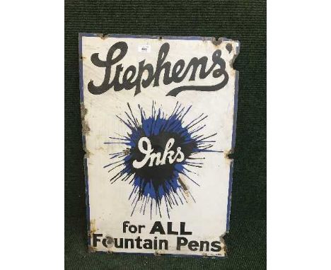 An early 20th century enamel advertising sign - Stephens Inks For All Fountain Pens 