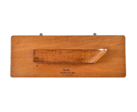 A forward end half block ship builders model in polished pitch pine on mount. Camper & Nicholson, No 721. Scale ⅜ inch to 1 f