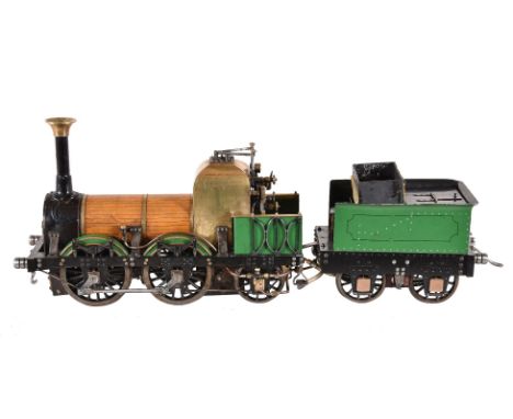 A well-engineered 5 inch gauge live steam model of the Liverpool & Manchester Lion 0-4-2 tender locomotive, built by Mr W E W
