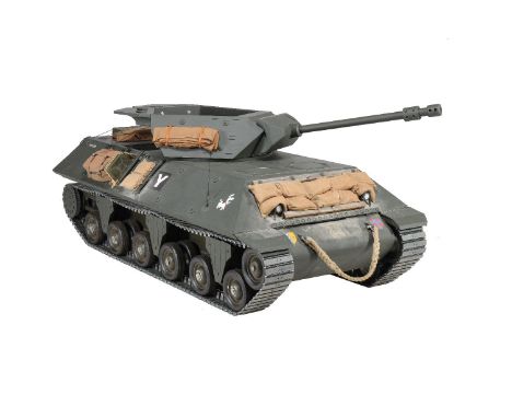 A well-engineered working model of a one-third scale single-occupant vehicle built to represent a World-War Two M10 Tank Dest