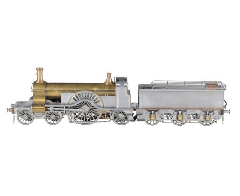 An exhibition quality 5 inch gauge model of a 4-2-2 Stirling single tender locomotive, the silver soldered copper boiler havi