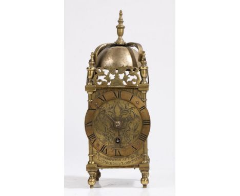 After Thomas Knifton, 17th century style brass lantern clock, with roman numeral dial, single train movement, with hinged sid