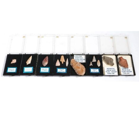A collection of ancient flint arrow heads, Mesolithic, Neolithic, stones age, (8)
