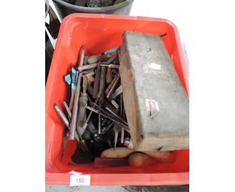 A selection of vintage workshop tools including hand drill 