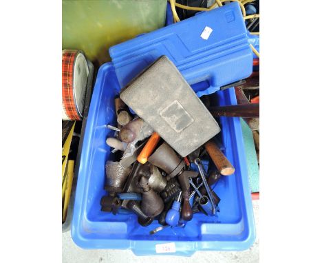 A box of various workshop tools
