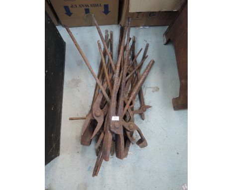 A selection of vintage blacksmith and forge tools