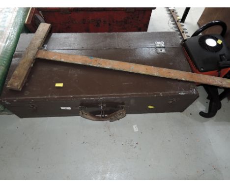 A selection of vintage woodworkers tools and carry tool chest