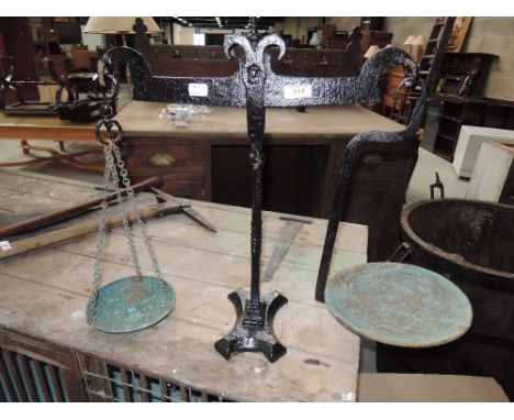 A set of vintage cast and copper plate balance scales