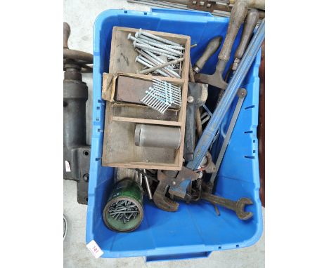 A selection of vintage tools and fixings including large Record wrench