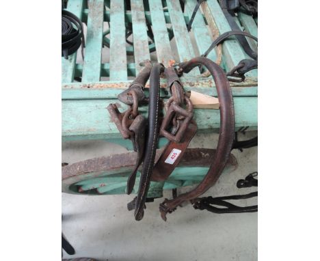 A pair of leather covered steel cable army traces by Mason & Sons 1917, Royal Artillery type
