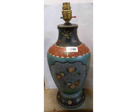 A Chinese pottery vase with faux cloisonné decoration and later conversion to table lamp