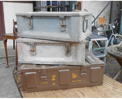 A pair of WWII metal ammunition crates - sold with a later similar