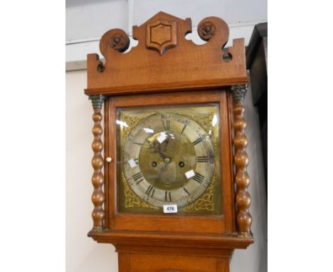 A Victorian later cased stained oak longcase clock with older 30cm brass and silvered square dial and replacement eight day b