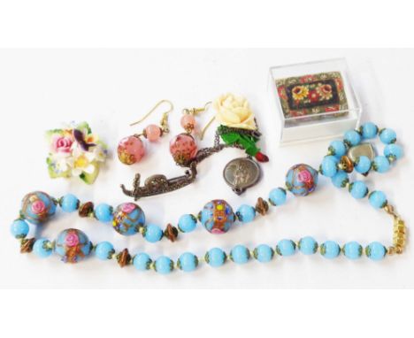 A vintage Murano glass bead necklace and pair of drop earrings - sold with other assorted jewellery