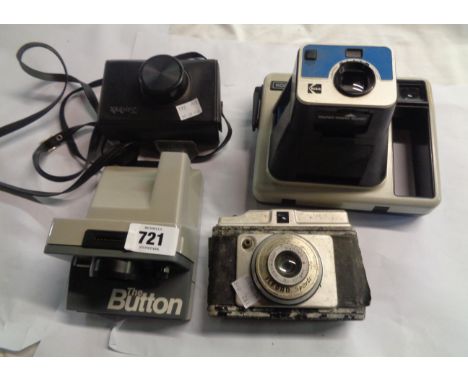 A Kodak Instamatic 233 Camera in original case, a Polaroid Land Camera 'The Button', another Polaroid and an Ilford Sporti (a