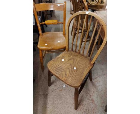 A pair of Edwardian dining chairs with old rose velour upholstered seats - sold with an old hoop stick back chair and another