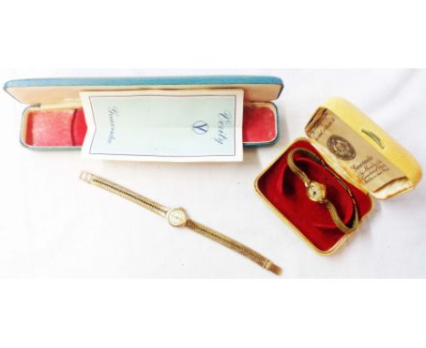 A boxed vintage Verity 9ct. gold lady's wristwatch with 9ct. gold herring-bone bracelet and 1967 receipt - sold with a boxed 