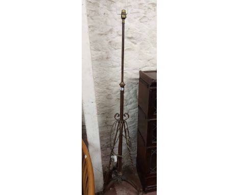 A late Victorian cast brass telescopic oil lamp standard, set on trefoil base - converted to electricity