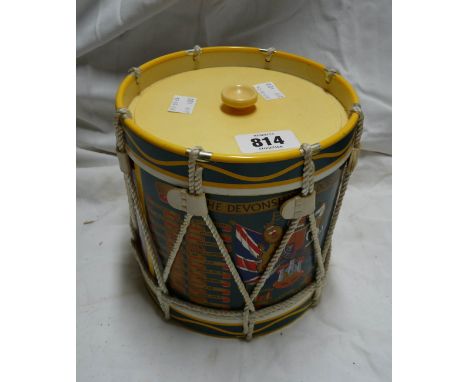 A vintage ice bucket in the form of a regimental drum for The Devonshire and Dorset Regiment
