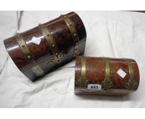 A Victorian dome-top stationery box with brass bindings - sold with a late 19th Century dome-top and brass bound rosewood tea