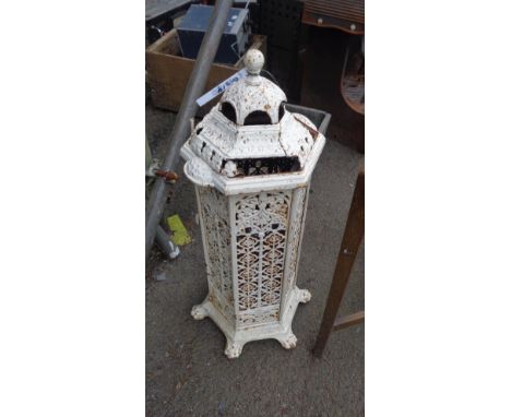 A small late Victorian white painted cast iron oil lamp base with reticulated sides - a/f