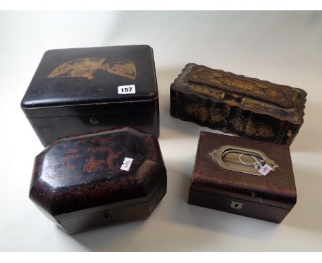 Collection of assorted Chinese lacquered and other boxes inc. Tea caddy