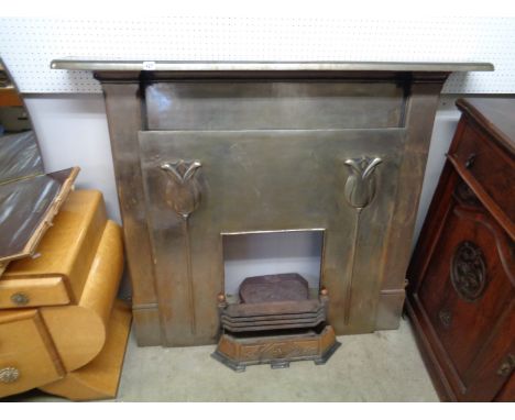 Good quality polished steel fire surround and setting with Tulip design