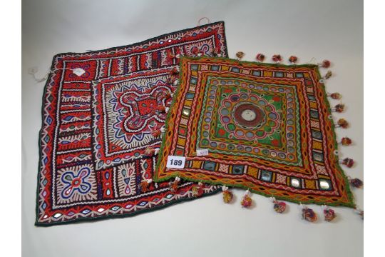 2 Indian Hand Embroidered Table Mats With Medallion Designs