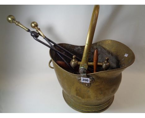 Brass Coal Helmet, Cast Fire Irons, Fire Dog and Bobbin Shuttle
