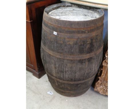 Vintage Oak Whisky Barrel with metal binding