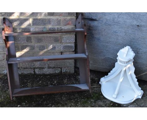 A white painted Gothic style wall shelf and another reproduction mahogany example (2).