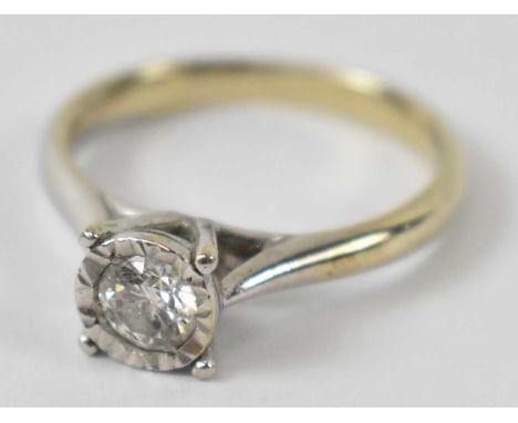 A 9ct white gold ring set with central diamond, size M, approx 3.2g.