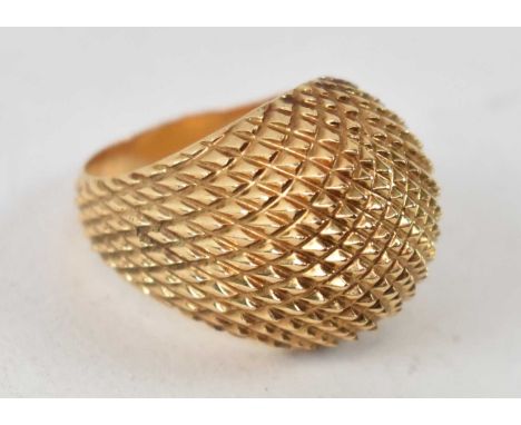A yellow metal chunky lady's dress ring, size L, approx 8.1g.