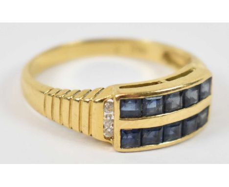 An 18ct yellow gold sapphire and diamond ring, size N, approx 3.4g.